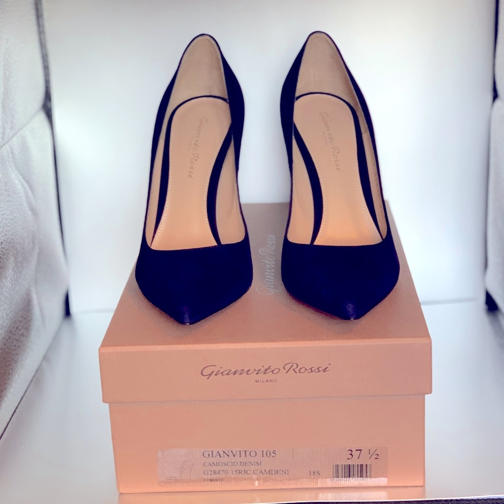 New Gianvito Rossi Heels, Denim Suede  Size 37.5